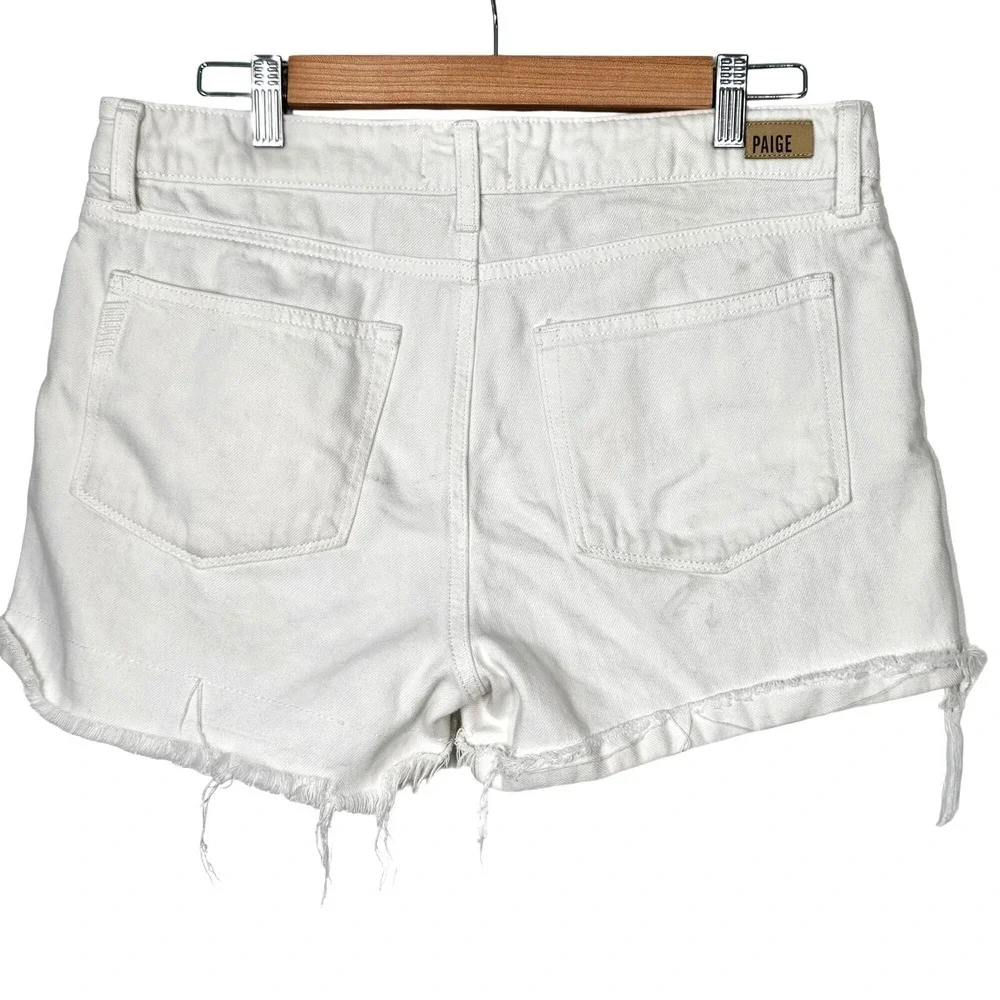 Paige Cuffed Raw Hem Jeans Shorts High-Rise White Denim‎ Women's Size 30